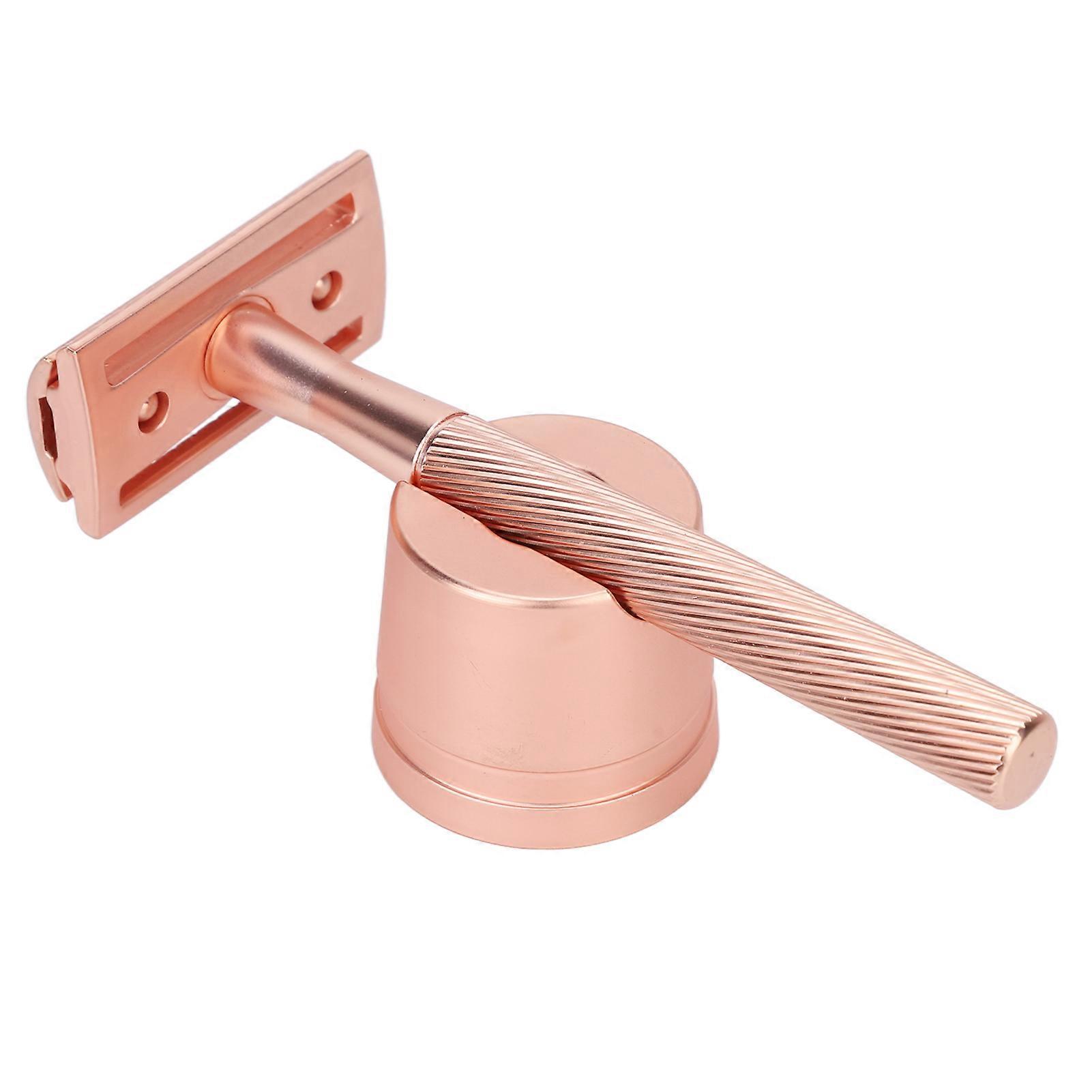 Zinc Alloy Safety Razor Men Portable Brass Handle Double Edge Shaving Razor with Base for Face Grooming Copper Color