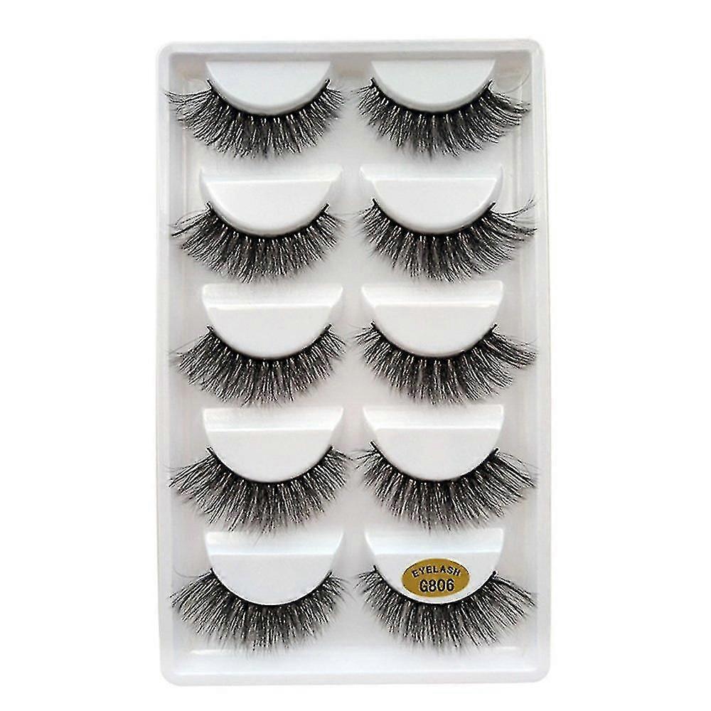 5 Pairs 3d False Eyelashes Natural Black Long With Invisible Band Reusable