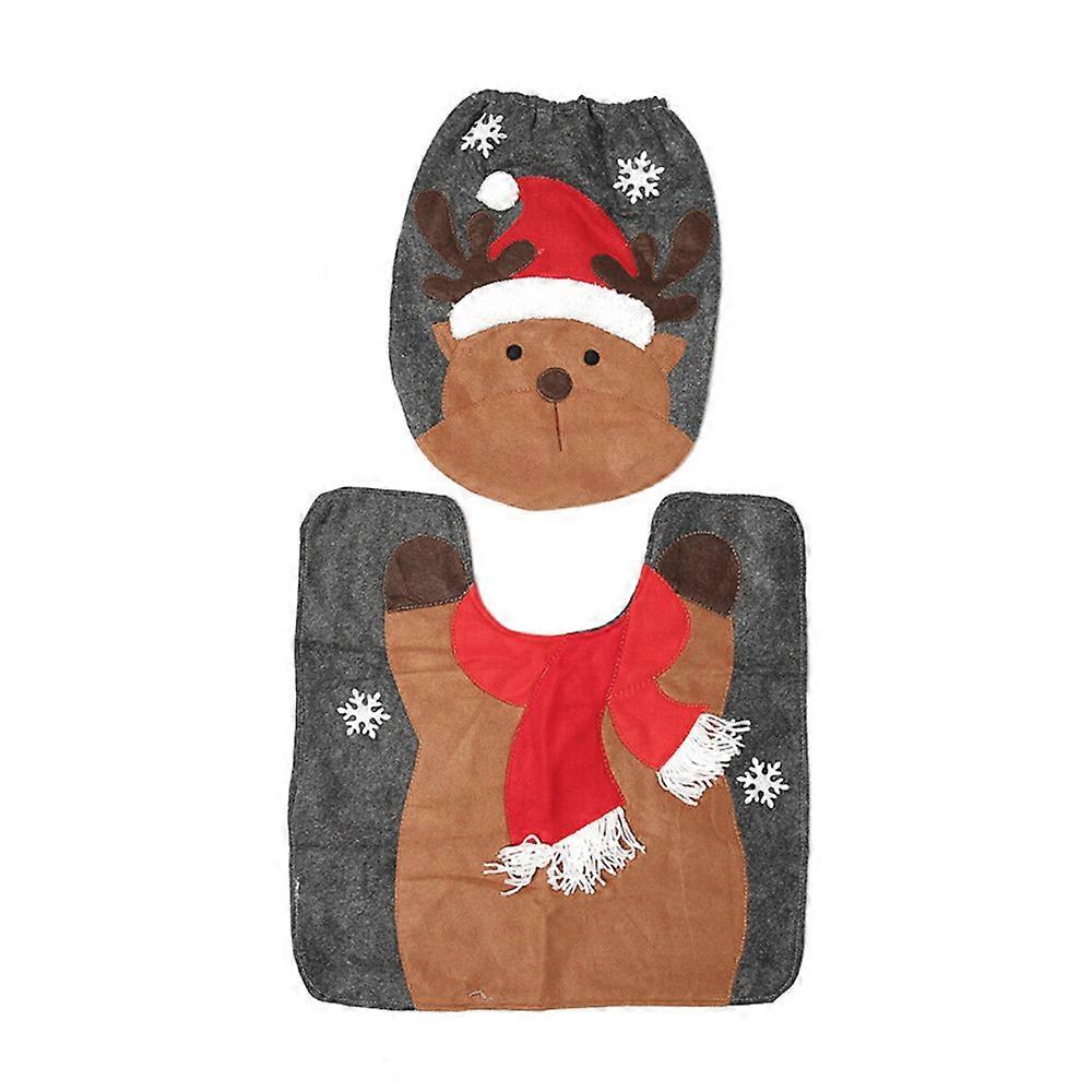 2Pcs/Set Christmas Santa Snowman Elk Bathroom Toilet Seat Cover + Mat Home Decoration