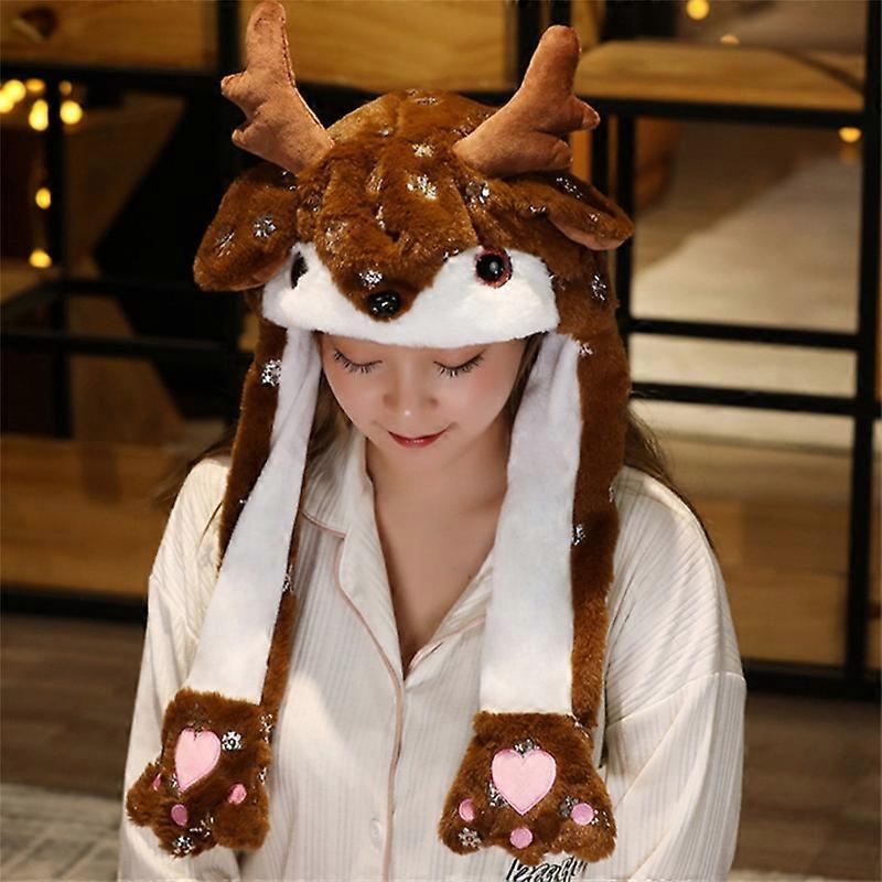 Christmas Funny Plush Bunny Hats Ear Moving Jumping Hat Plush Rabbit Hat Christmas Party Cosplay Cute Animal Hats