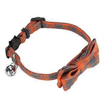 Cats Bowknot Collars Soft Cloth Plaid Tie with Bell for Pets Decoration Supplies Orange