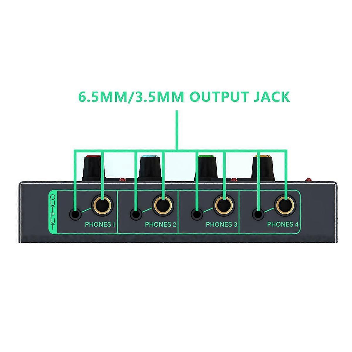6 Channels Stereo Headphone Amplifier Mini Portable Earphone Splitter Low-Noise Audio Mixer for Rec