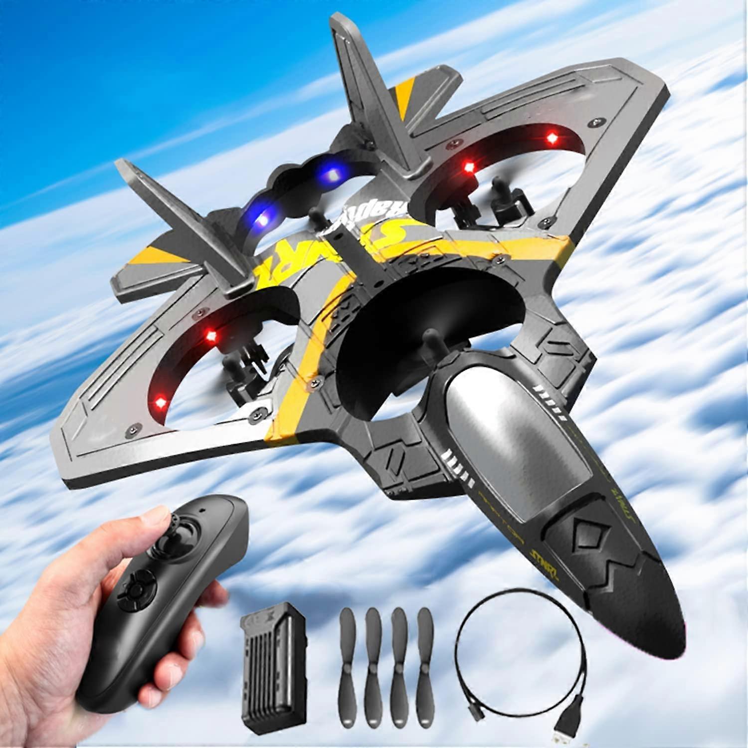 V17- Silver V17 Jet Fighter Stunt Rc Airplane 24Ghz Ch Remote Control Airplane With 360 Stunt Spin Remote And Light Rc Fighter Jet Drones For Kids Fighter Pl... Size 6