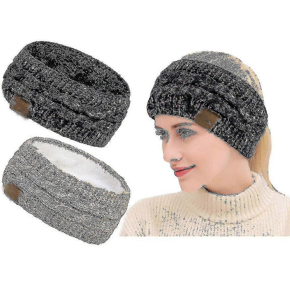 Kvinder Winter Warm Pandebånd Fuzzy Fleece foret tyk kabel strik Wrap