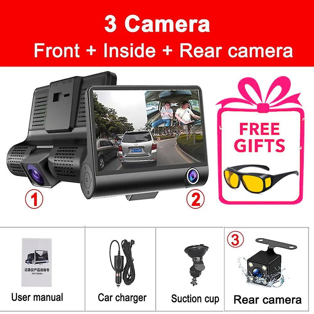 Auto DVR 3 Telecamera 1080P Dash Cam per Auto 4 Pollici Visione Notturna Videoregistratore Telecamera Posteriore per Veicolo Scatola Nera Auto Assecories