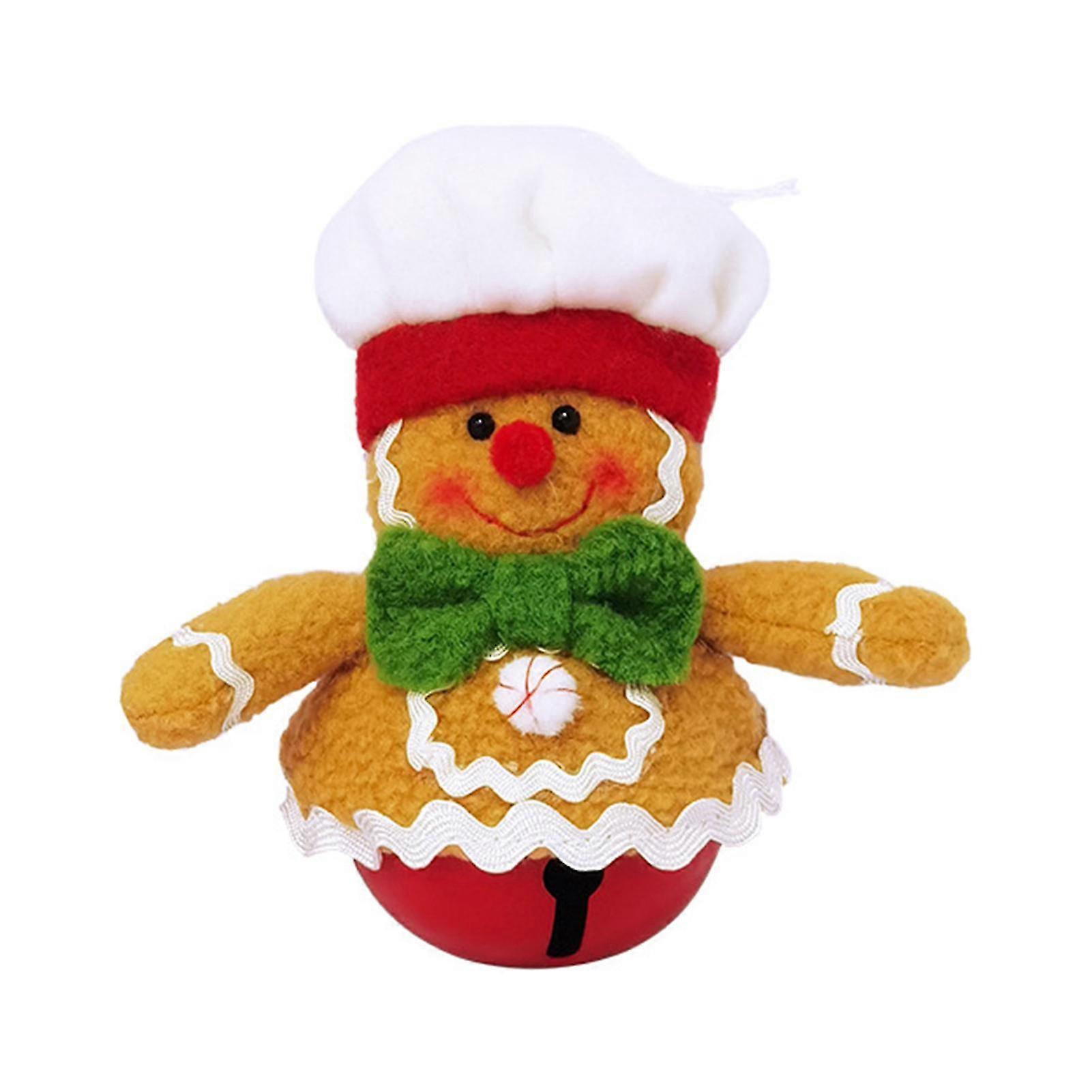 Christmas Gingerbread Man Bell Ornament Plush Gingerbread with Chef Hat Bowknot Figure Xmas Tree Hanging Bell for Tree Window Table Decor