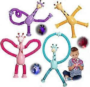 4Pcs Telescopic Suction Cup Giraffe Toy, Shape-Changing Giraffe Telescopic Tube Cartoon Puzzle Suction Cup Parent-Child Interactive Decompression Toy