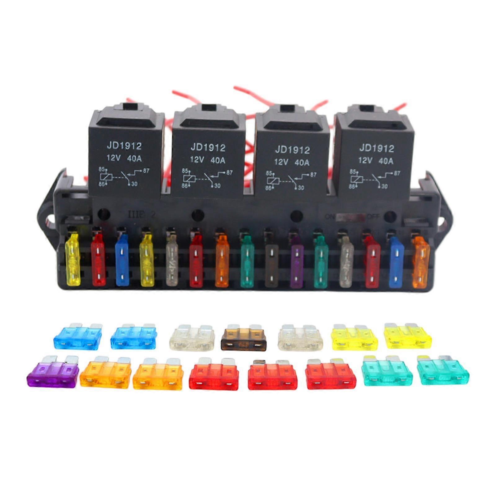 15 Way Car Fuse Box Block Holder W/ Relay Harness Assembly Control Box for Marine Boat