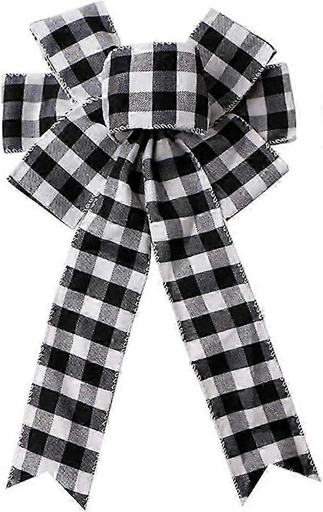 ブラックホワイトバッファローチェック柄の弓クリスマスリースボウホリデークリスマスボウクリスマスツリートッパーボウフロントドアリースクリスマスデコレーション用