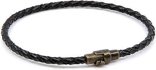 Handmade single loop braided leather bracelet with magnetic brass clasp, black
