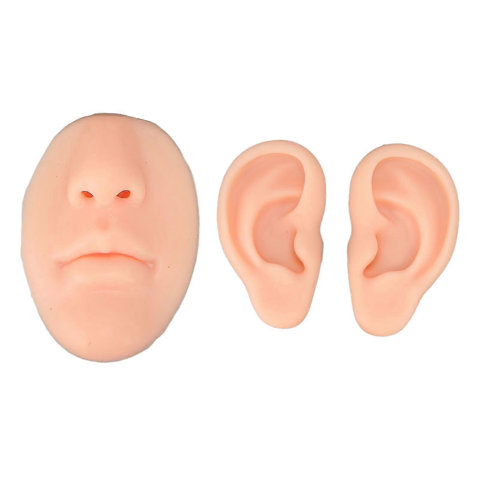 Silicone Ear Model for Piercing Practice with 3D Nose and Mouth Display Tool in Light Skin Color