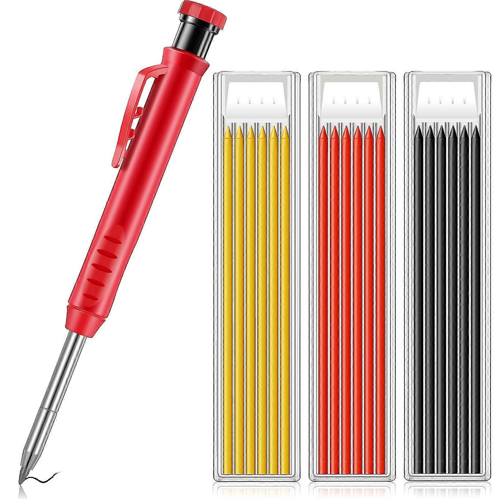 Solid Carpenter Pencil For Construction And Refills With Built In Sharpener, Mechanical Pencil Marker Marking Tool