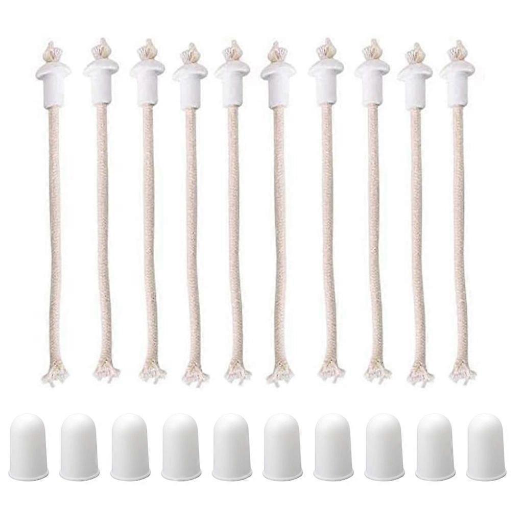 10 Sets Oil Lamp Wicks with Ceramic Holders Covers Lantern Replacement Lampwick