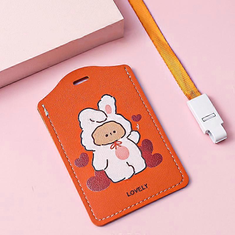 High Quality Credit Card ID Badge Holder Cute Cartoon Leather Bus Pass Case Cover Card Case Key Holder Ring Luggage Tag Trinket