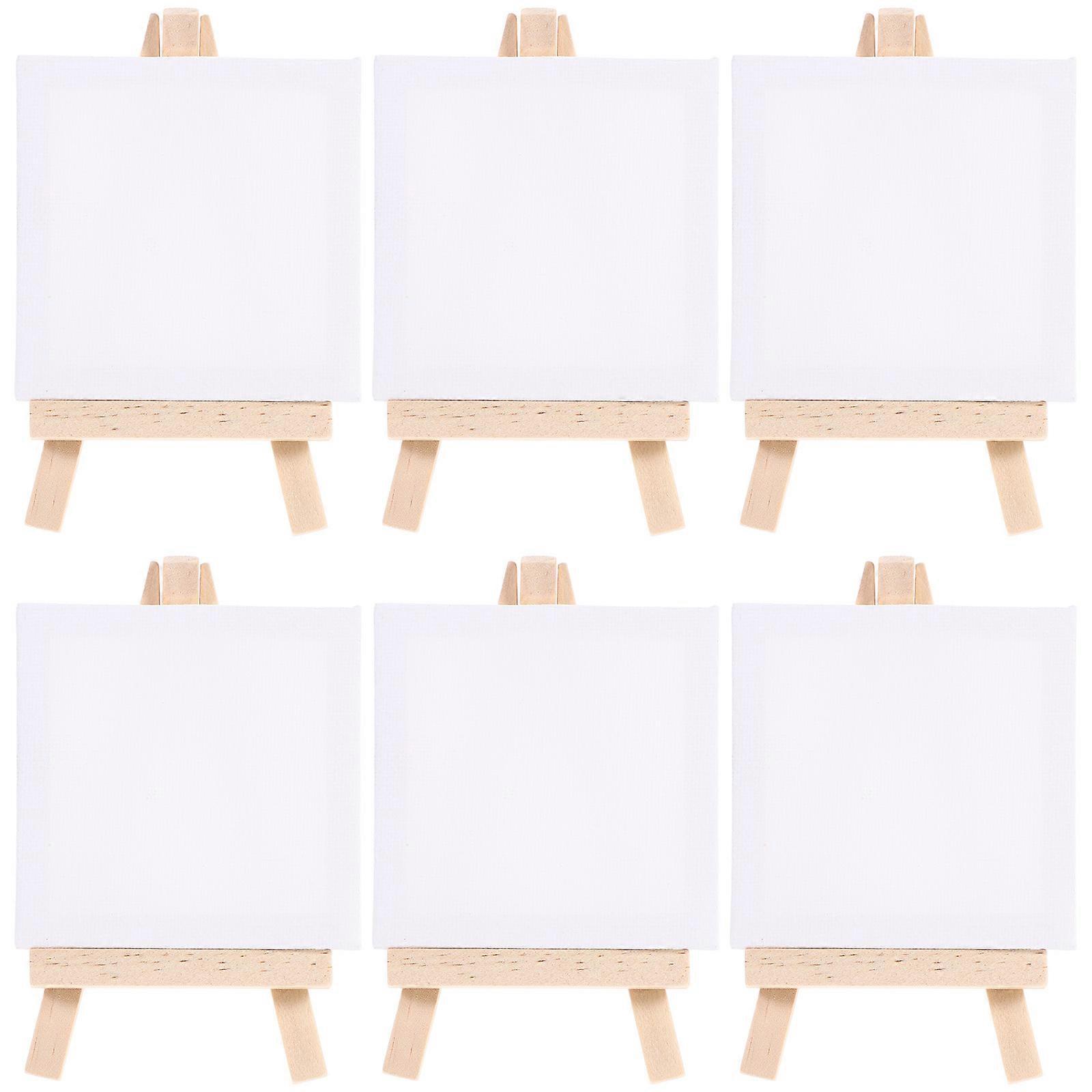 6 Sets Canvas Easel Wooden Triangle Easel Miniature Canvas Mini Wooden Stand Small Canvas Panels Small Painting Canvas