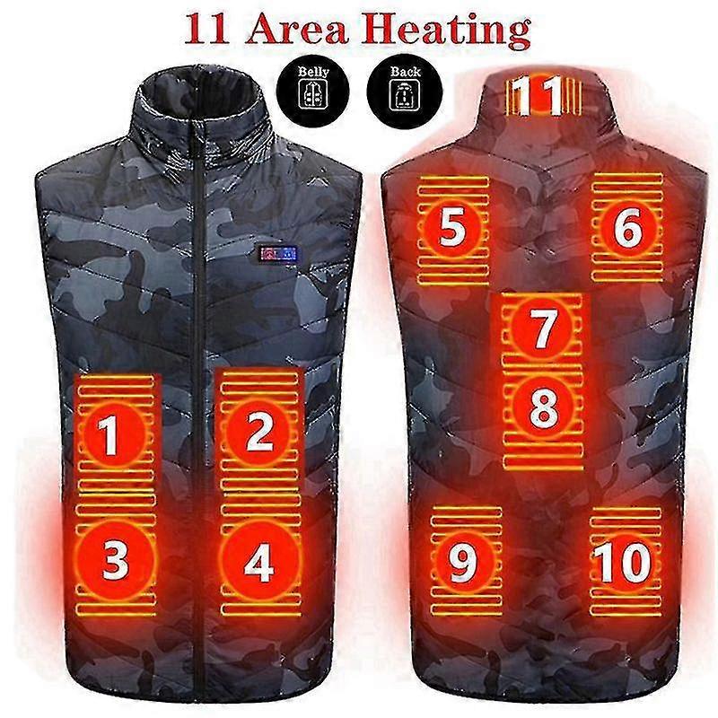 Vinter 11 områden Uppvärmd kamouflageväst Män håller varm väst USB elektrisk värmejacka Termisk väst Jakt utomhusväst Kamouflage blå