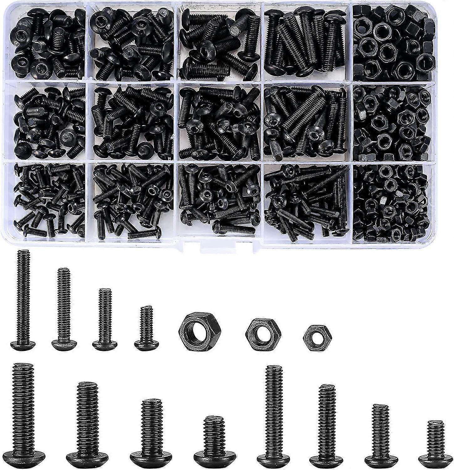 500 Piece Nut And Bolt Combo Set, Black Socket Head Screw Bolt And Nut Set T-x