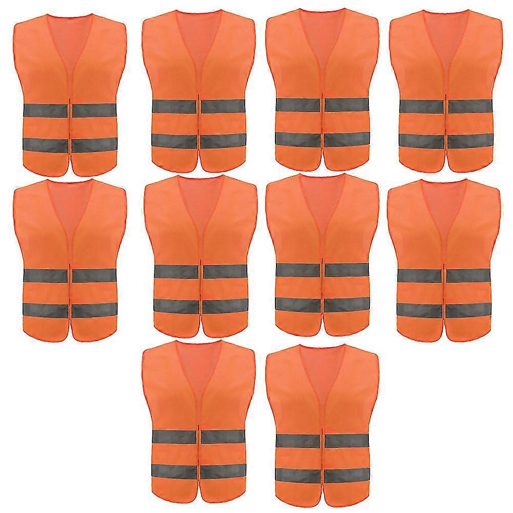 10 Pack High Visibility Safety Vest For Traffic Work, Running, Surveyor And Security Guard - Construction Vest With 2 Reflective Strips