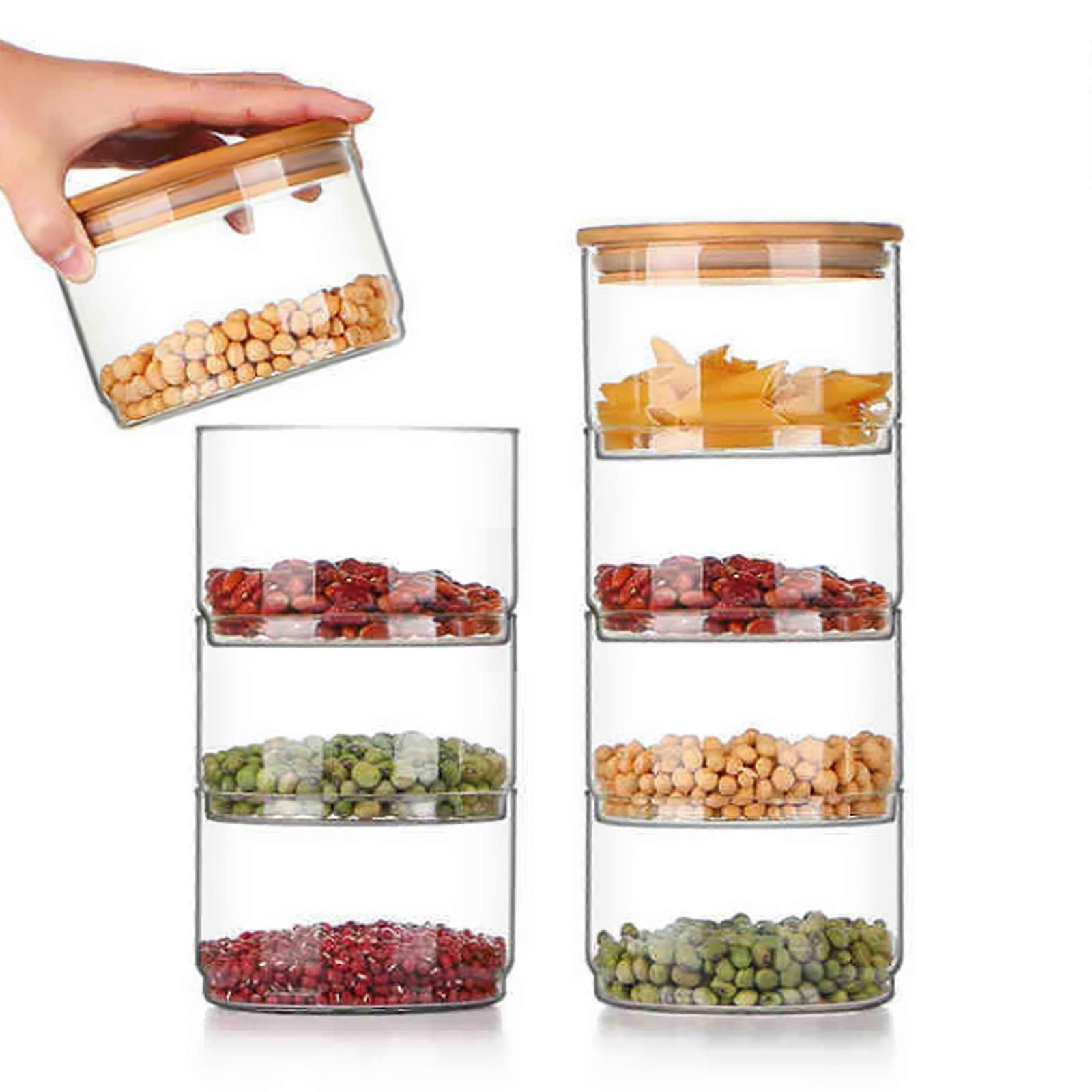 3/4 Pack Stackable Glass Jars with Bamboo Lids,Airtight Sealed Storage Containers