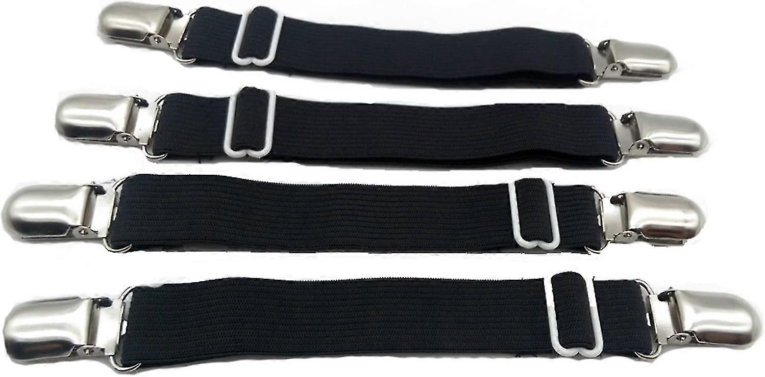 Angelkiss 4 Pack Adjustable Elastic Sheet Stretchers With Metal Clips For Thin Sheets And Comforters (black)