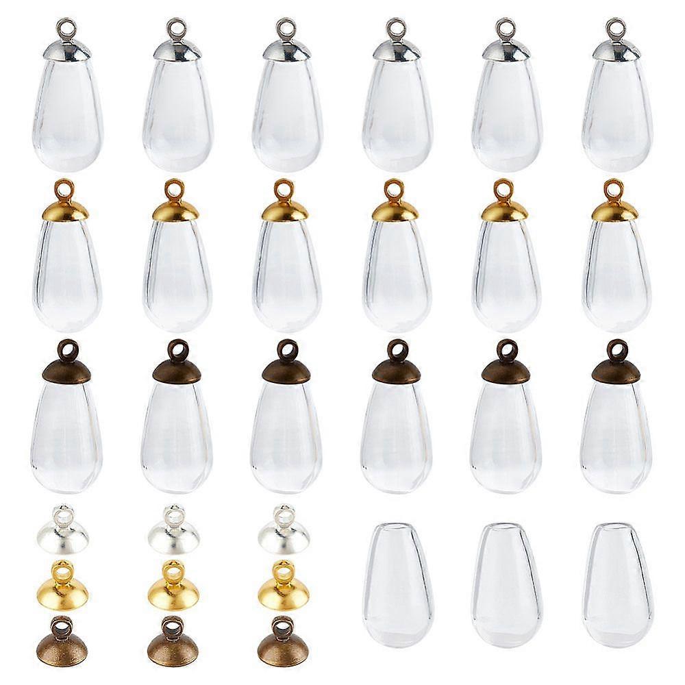 9Pcs 3 Styles Alloy Bead Cap Pendant Bails 9Pcs Glass Micro Beads Containers for Globe Glass Bubble Cover Pendant Making Mixed Color 6.6~24.5x8~15mm H