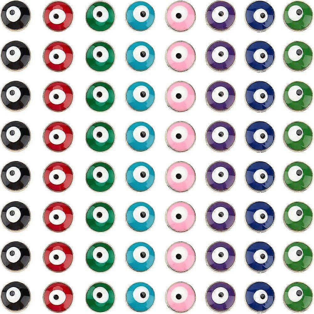 1Box NBEADS Alloy Enamel European Beads Large Hole Beads Evil Eye Golden Mixed Color 8x8mm Hole: 1mm 120pcs/box