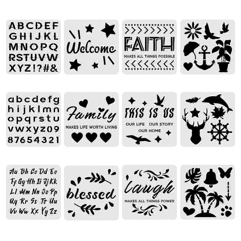 1Set Large Plastic Reusable Drawing Painting Stencils Templates Sets for Painting on Scrapbook Fabric Canvas Tiles Floor Furniture Wood Word 30x30cm 1