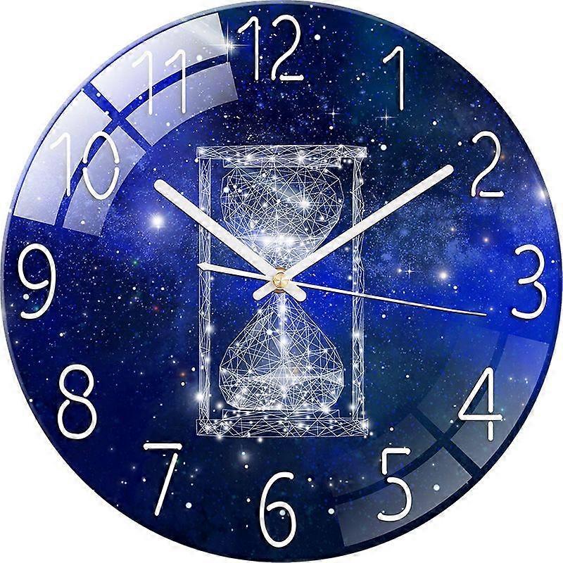 Glass Wall Clock Silent Non Ticking Wall Clock- 12 Inch Quality Quartz Battery Operated Round Clock for Home Office Hourglass