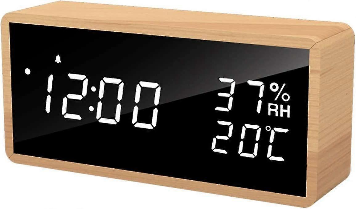 Alarm Clock Bedside, Wooden Digital Alarm Clocks Non Ticking, Adjustable Brightness Usb Charging For Bedside, Desk, Shelf
