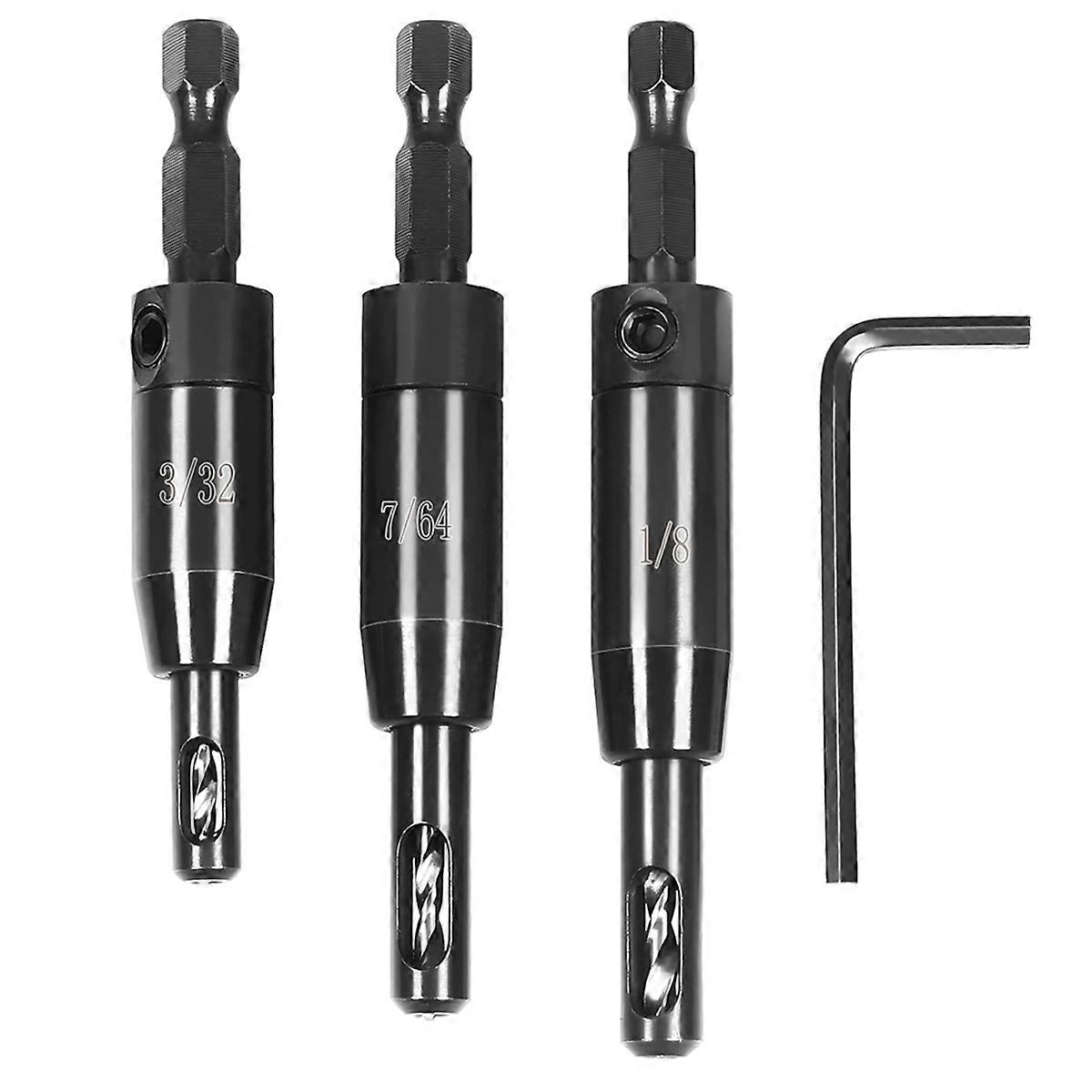 3 PCS Self Centering Drill Bit Set 3/32inch, 7/64inch,1/8inch, Bit,Self-Centering Hinge Drill Bit