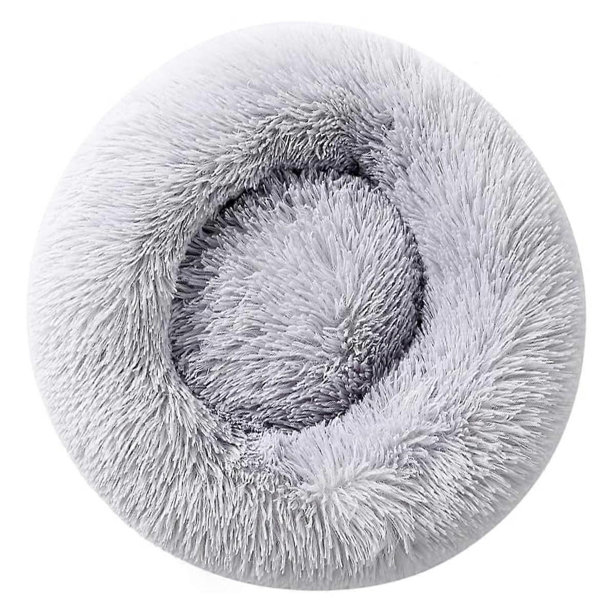 Washable Calming Comfy Donut Style Plush Pet Cat Or Dog Bed-XL 80cm Light Grey