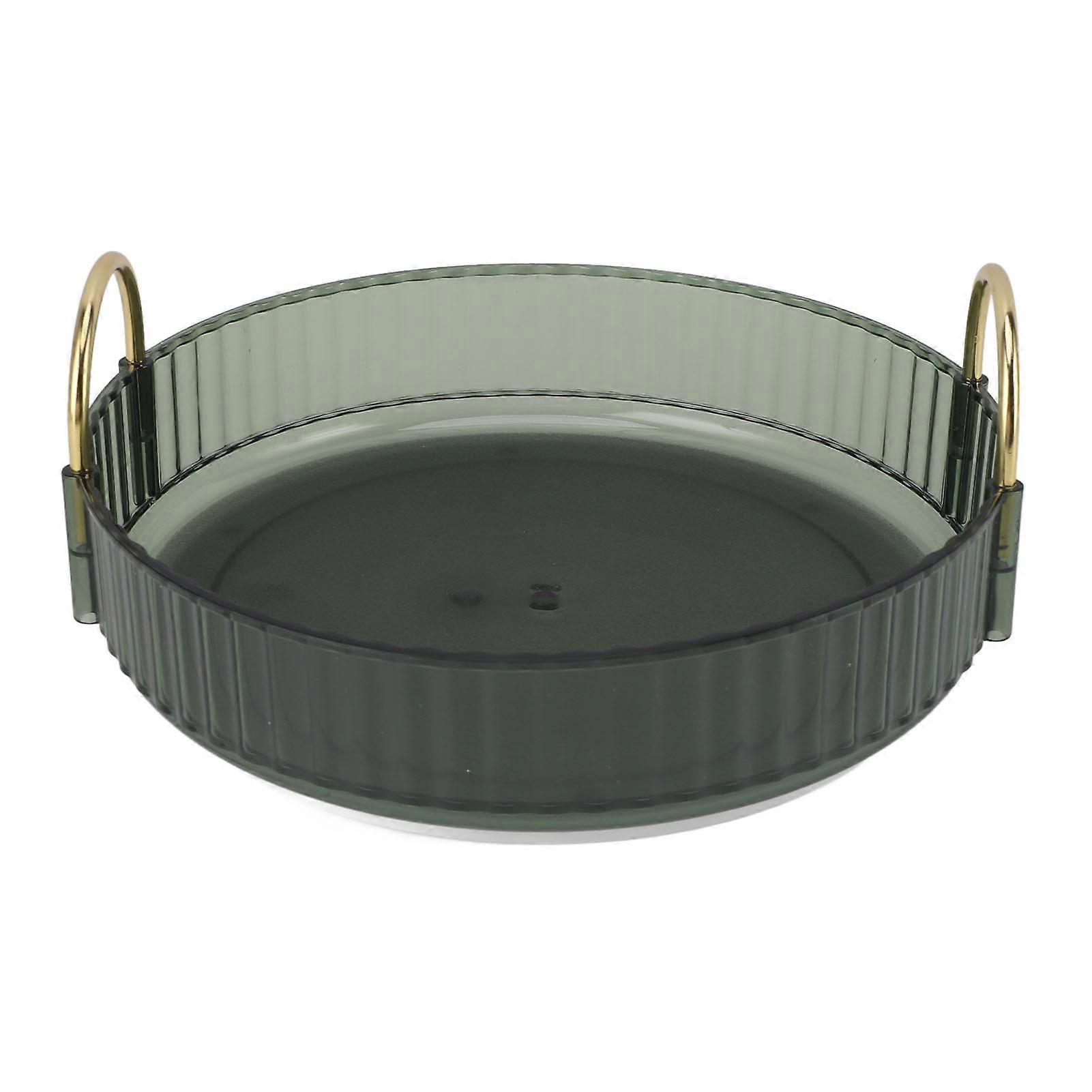 Round Storage Tray 360 Degree Rotating Waterproof Clear Desktop Organizer Display Tray with Dual Handles for Bedroom Bathroom Green