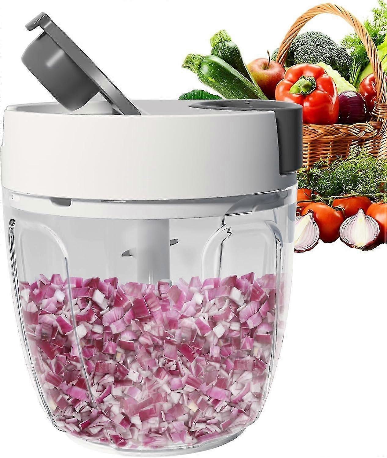 Vegetable Chopper Manual Food Processor, Kitchen Mini Portable Hand Pull String