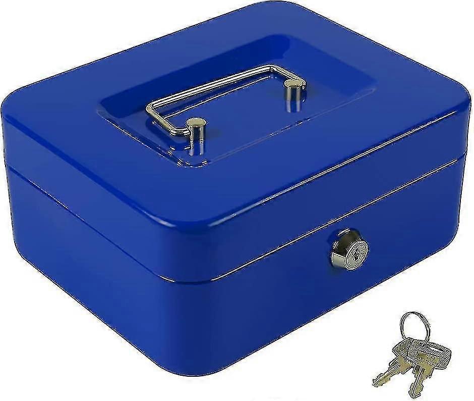 תיבת מזומנים בינונית Rion עם מגש כסף, כספת קטנה תיבת נעילה עם מפתח, מגירת מזומנים, 7.87 "x 6.30 "x 3.54" בינוני לבן