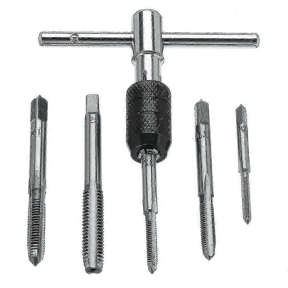 Adjustable T-ratchet Tapping Wrench Tap Reamer Simple T-tap Reamer Manual Tap Wrench (6pcs)(silver)