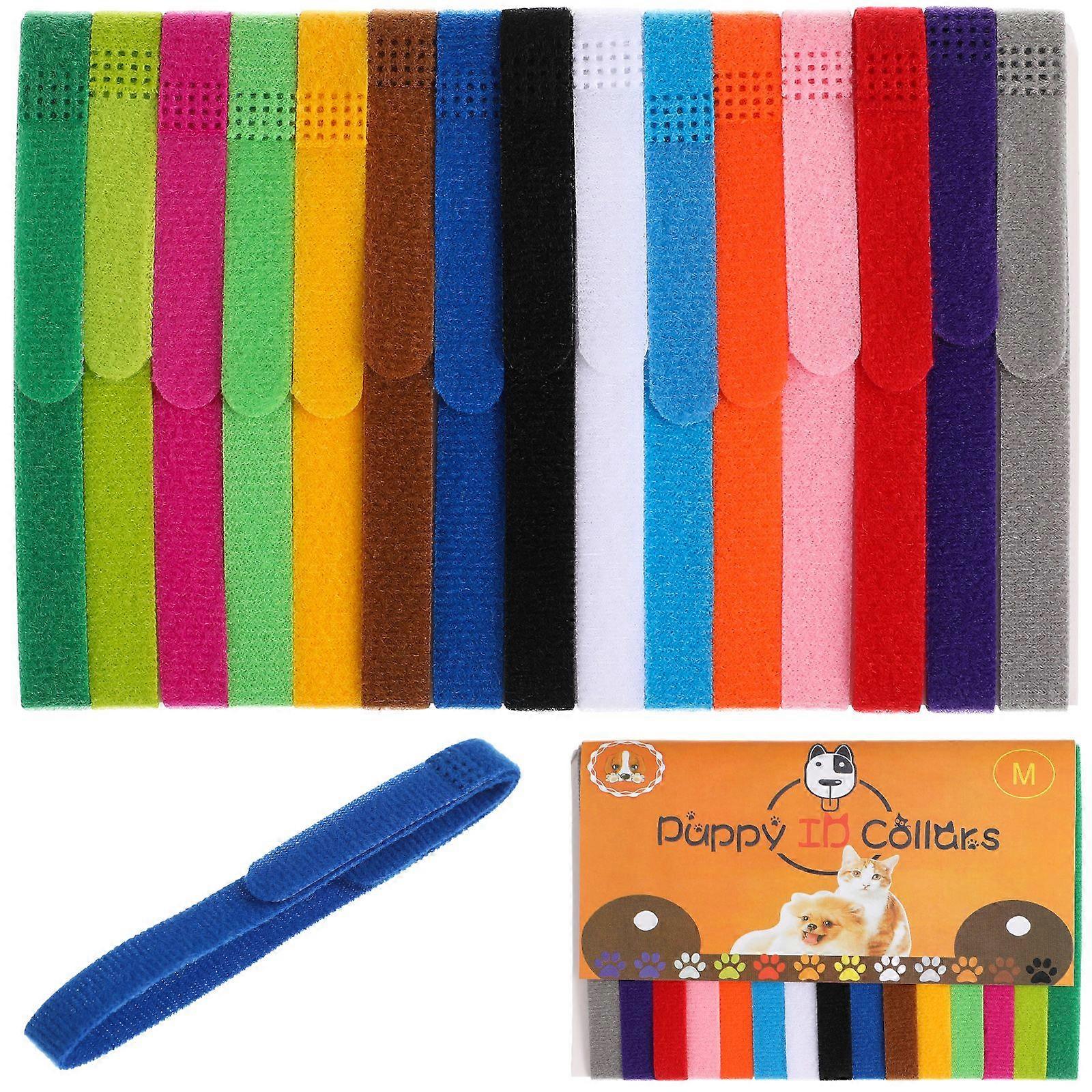 15PCS Newborn Pet ID Collars Multi-color Pet Identification Collar Double-faced Pile Pet ID Collars for Pet Kitten Puppy Use Mixed Style 15 Colors