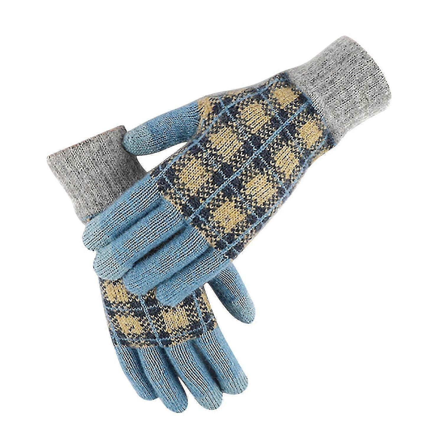 Winter Women's Cold And Windproof Lattice Plush Warm Knitted Finger Gloves