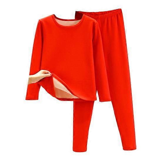 2 Pcs/Set Winter Top Pants Set Thick Plush Round Neck Long Sleeve Elastic Waist Warm Soft Cold-proof Homewear Pajamas Set Thermal Underwear Set