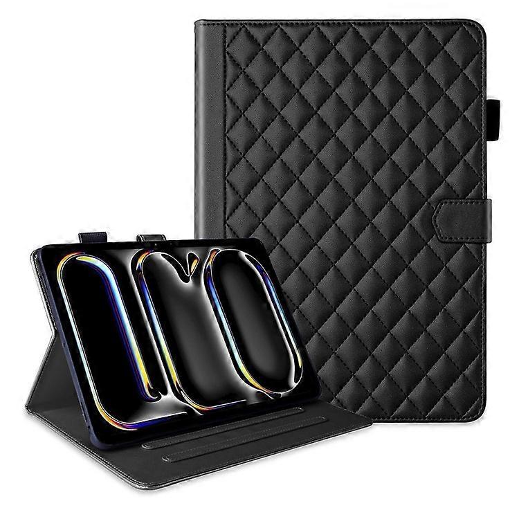 Compatible For iPad Pro 11 (2024) Case Rhombus Grid PU Leather Stand Tablet Cover with Card Slot