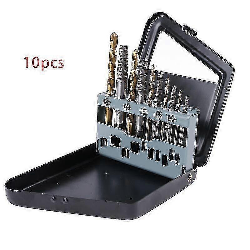 10pcs Screw Extractor Cobalt Left Hand Drill Bit Set Broken Bolt Damaged Se