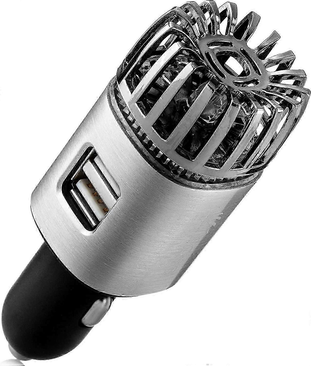 Generatore di ioni negativi per purificatore d'aria per auto - Deodorante per auto antibatterico ionico plug-in da 12 V con doppio caricatore USB - Argento