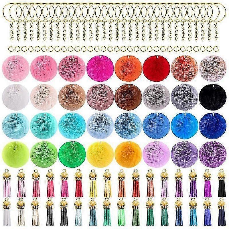160 PCS Porte-clés Pom Pom Set Pom Pom Boules Or Porte-clés Fausse Fourrure Pom Pom compatible avec les projets de bricolage, Couleur aléatoire