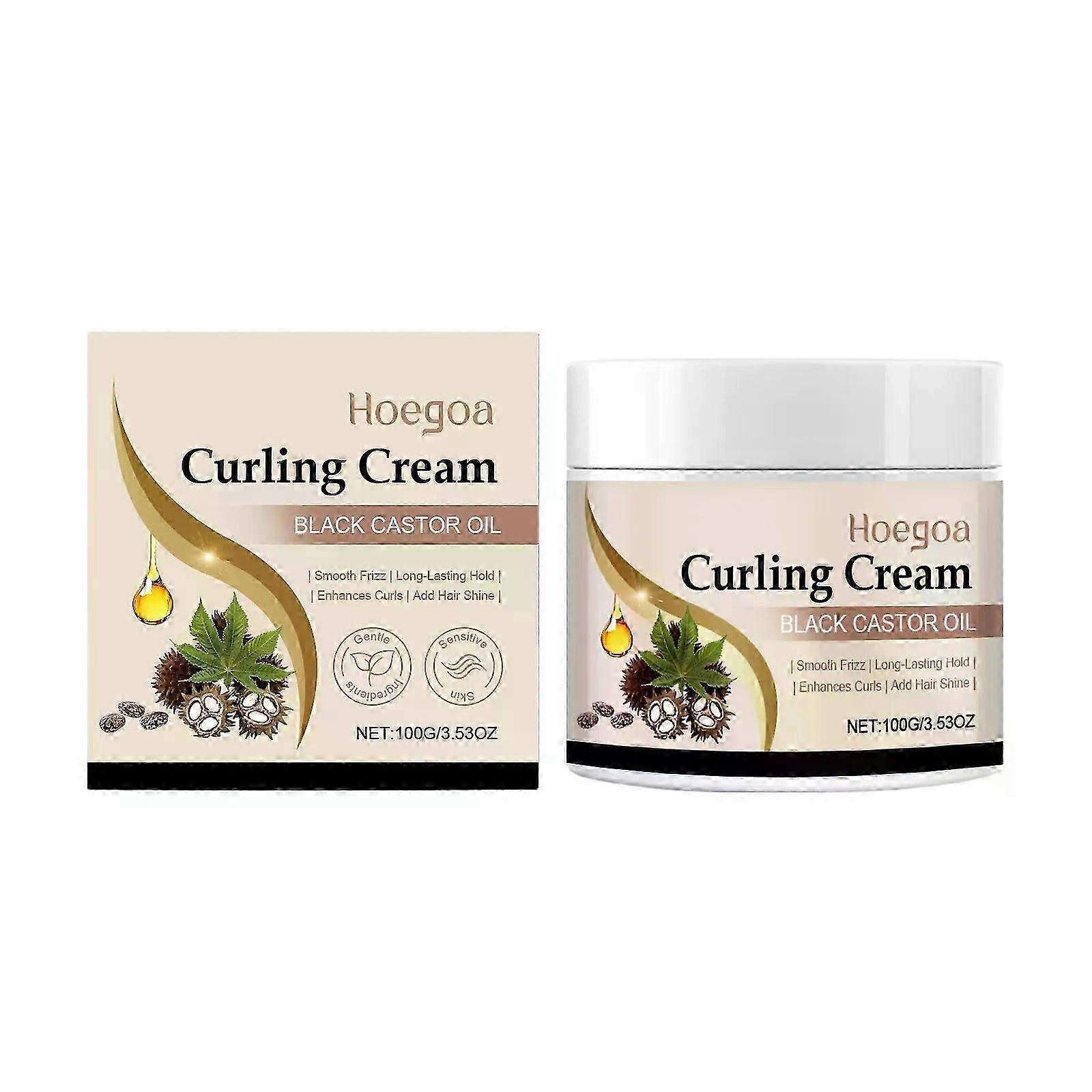 Black Castor Oil Curling Cream - Curl Enhancer & Frizz Control For Curly Hair, Defines Curls Styling Cream,Add Hair Shine