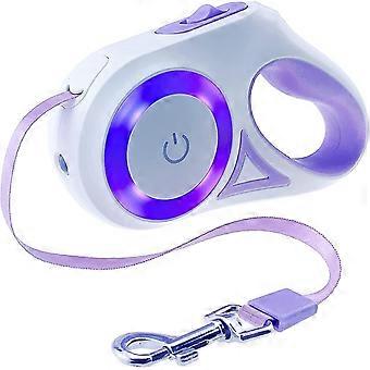 Intrekbare hondenriem met licht, 10/16ft nachtwandeling intrekbare riem in paars, antislip handvat voor kleine middelgrote en lar