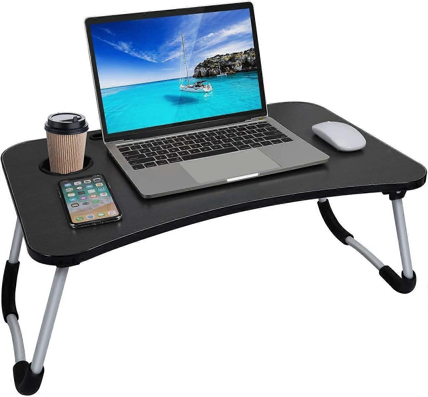 Laptop bed table, for serving tray, notebook stand, reading table, stable portable, bed tray with cup slot, multi-function table