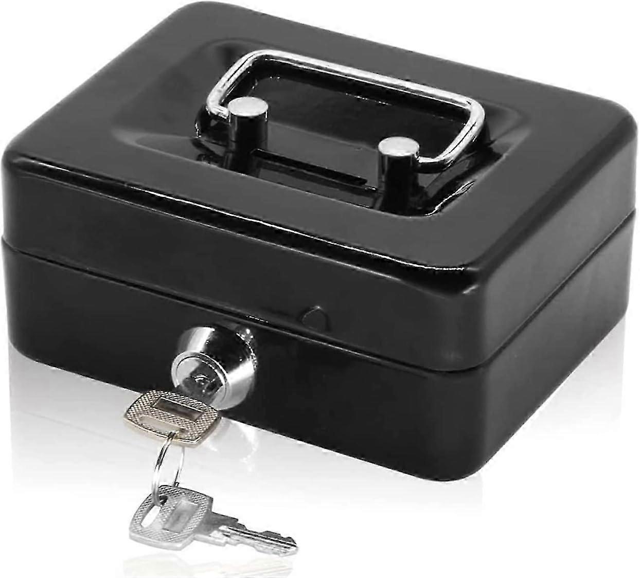 Cash Box with Key Lock, Portable Double Layer Metal Money Box and 2 Keys for Security 12.5 * 10 * 5.6cm (S, Blue)