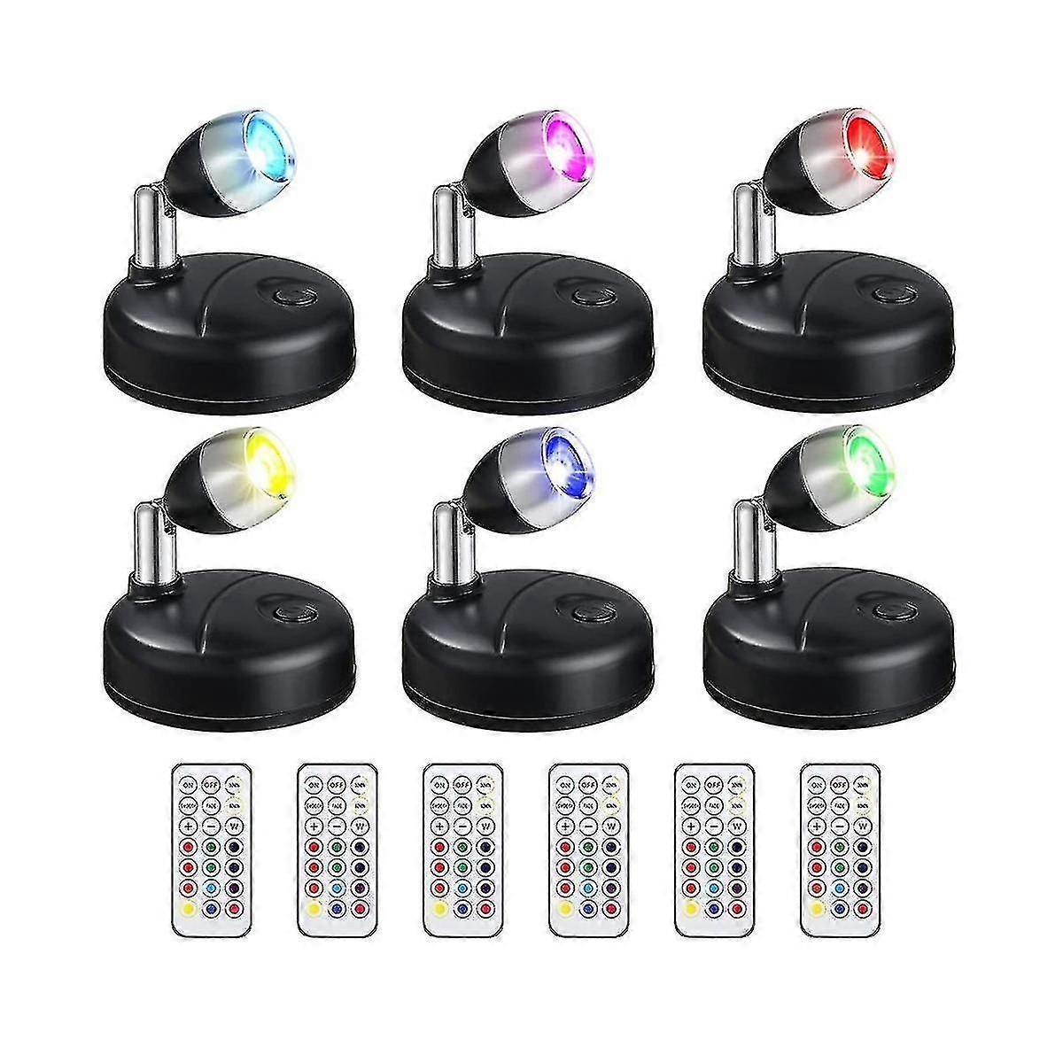 6 Pcs Rgb Led Spotlight With Remote, 13 Color Spotlight, Battery Operated Lights For Hallway Artwor