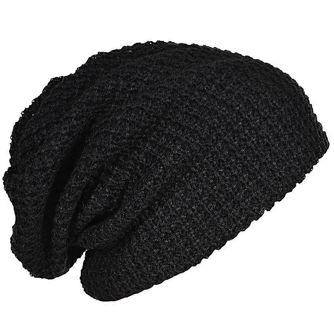 Mens Slouchy Long Beanie Knit Cap black