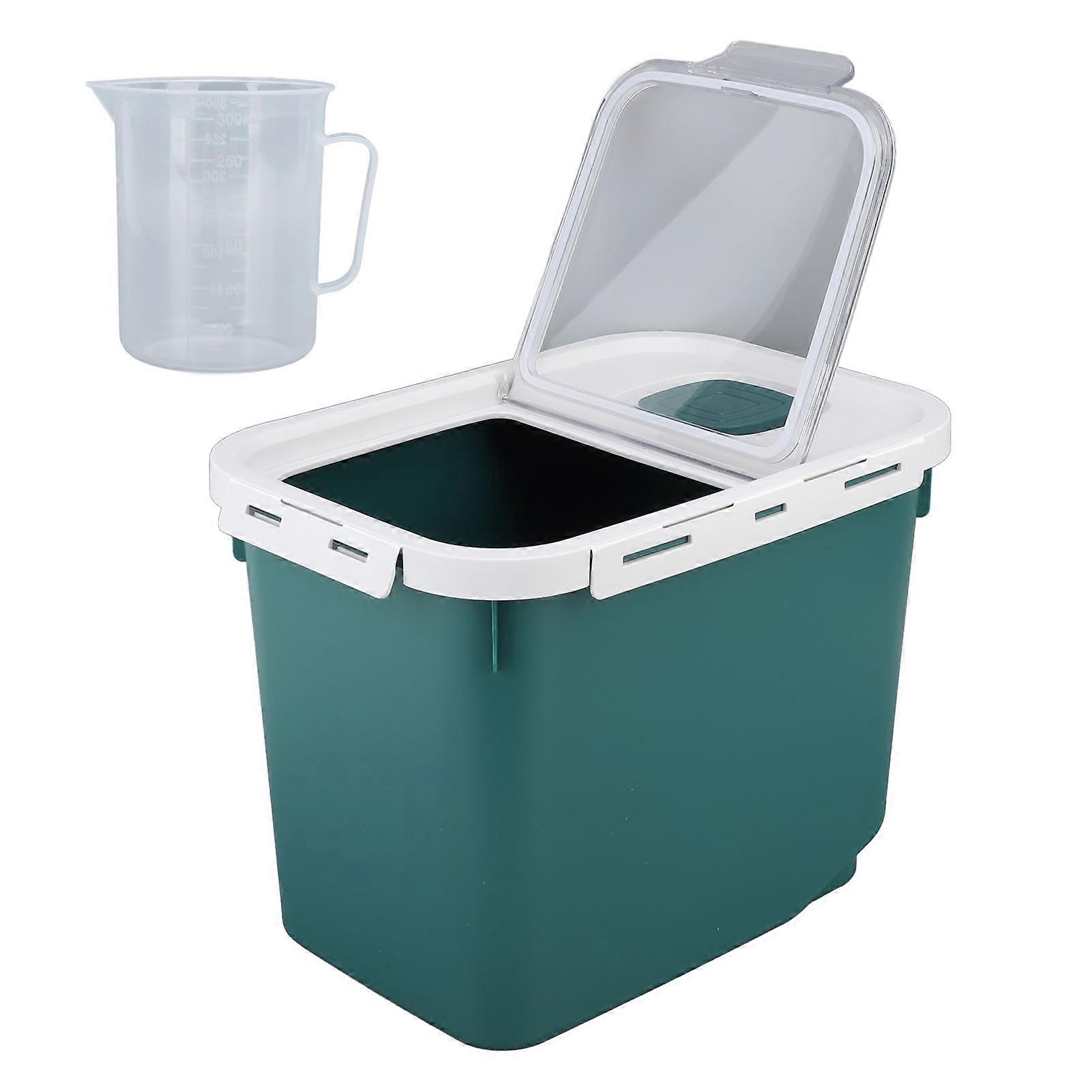 22lb Rice Storage Container Transparent Flip Top Rice Flour Storage Box Airtight Dampproof Large Capacity Rice Bucket Green