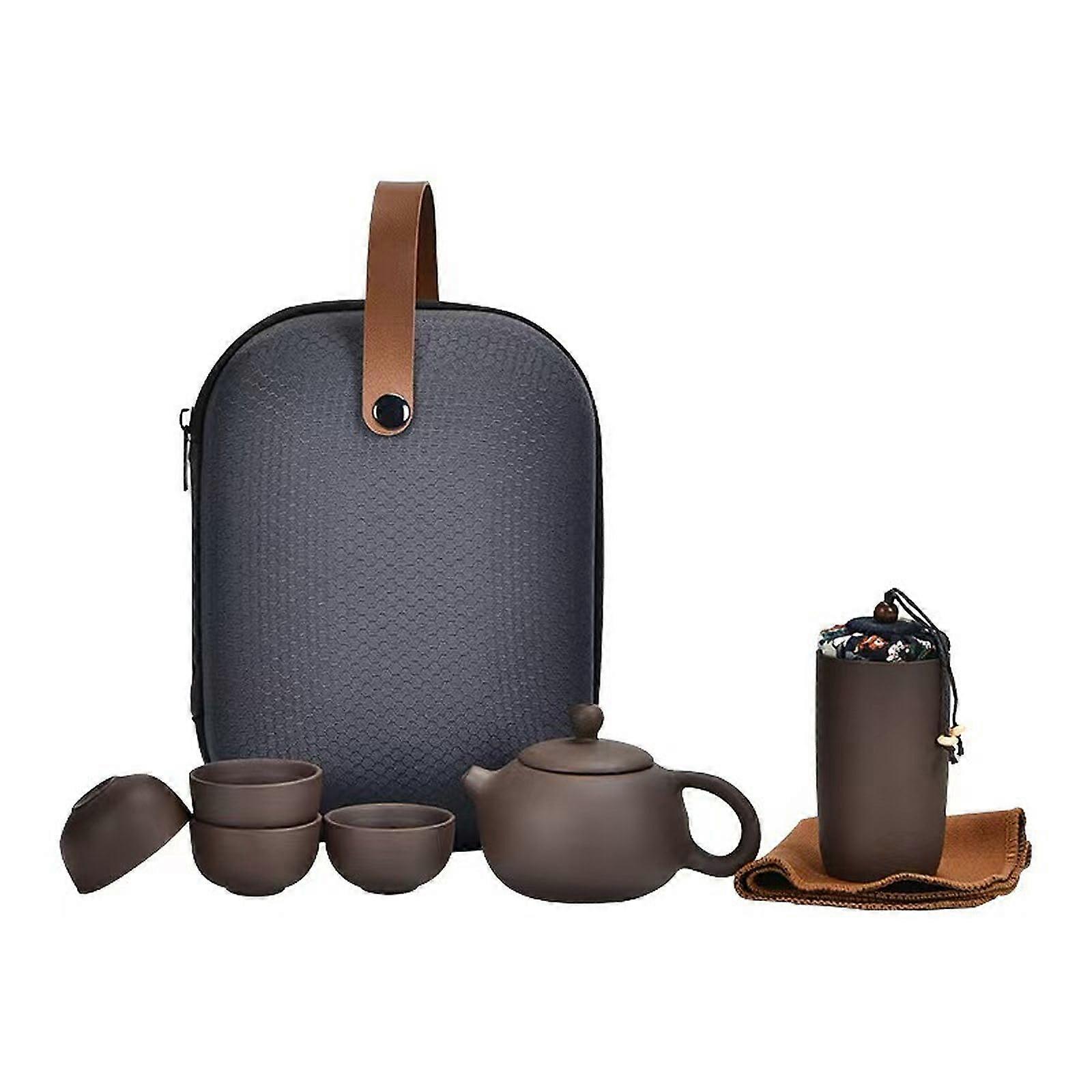 Zisha Kung Fu Tea Set Portable Travel Gift Set with Teapot, Cups, and Tealight for Holidays and Special Occasions